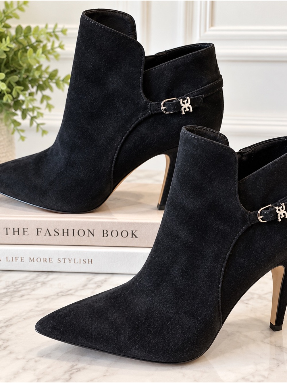 Sam Edelman Fiora Black Suede Pointed-Toe Booti